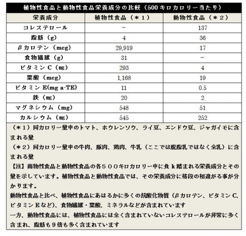 植物性と動物性の比較